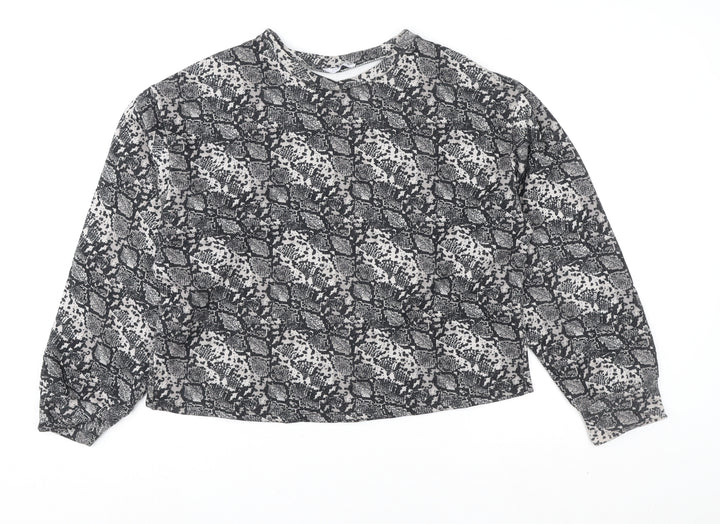 Zara Women Grey Animal Print Long Sleeve Basic Blouse Size L
