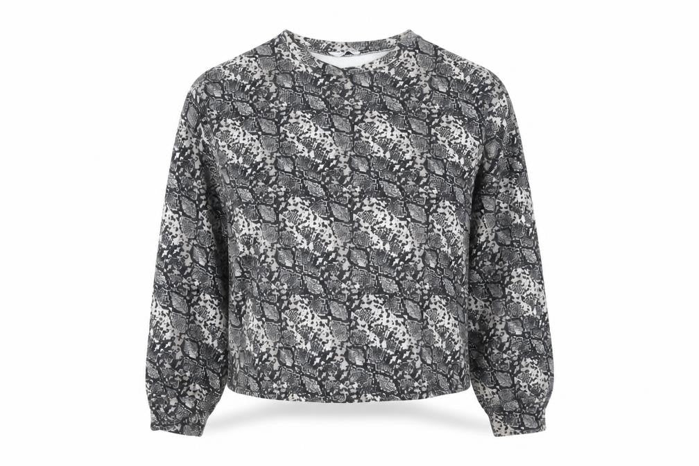 Front view of Zara Women Grey Animal Print Long Sleeve Basic Blouse, size L