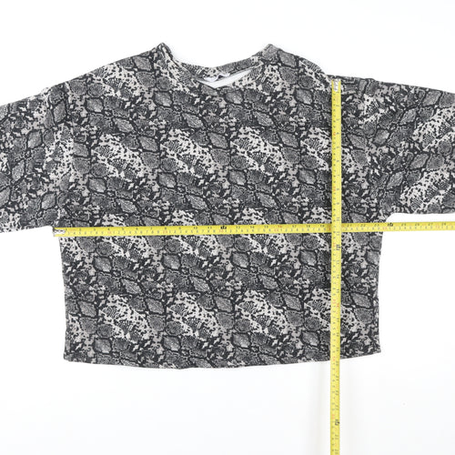 Zara Women Grey Animal Print Long Sleeve Basic Blouse Size L