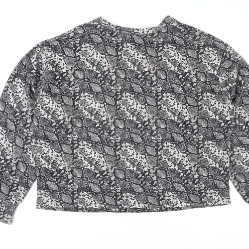 Zara Women Grey Animal Print Long Sleeve Basic Blouse Size L