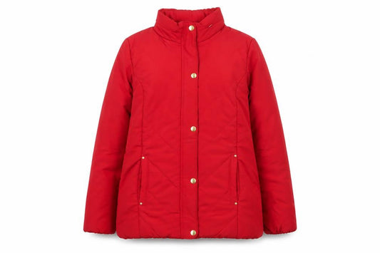 Front view of Isle Essentials women’s red, size UK 14, puffer jacket winter coat
