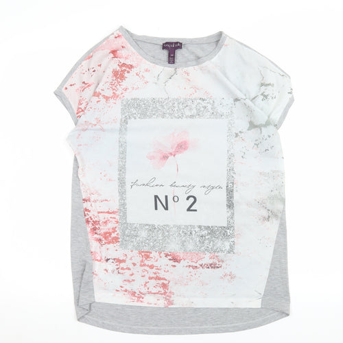 Long Tall Sally Womens Grey Pink Graphic Short Sleeve T-Shirt XS