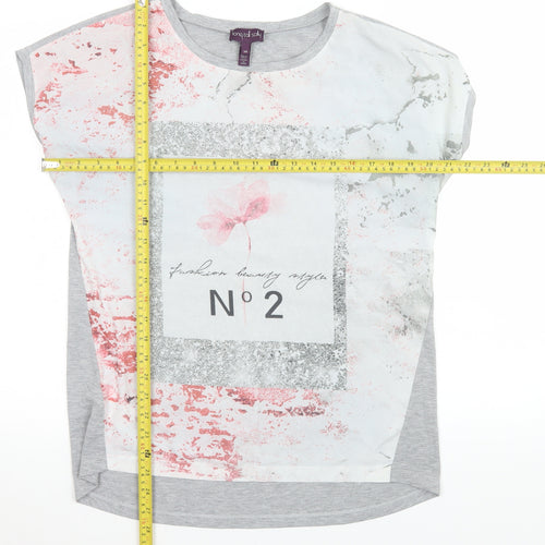 Long Tall Sally Womens Grey Pink Graphic Short Sleeve T-Shirt XS