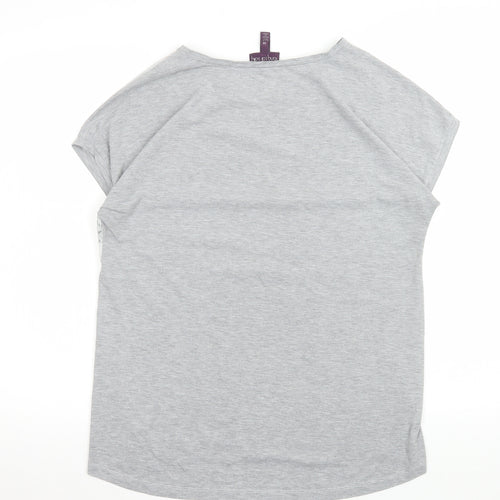 Long Tall Sally Womens Grey Pink Graphic Short Sleeve T-Shirt XS