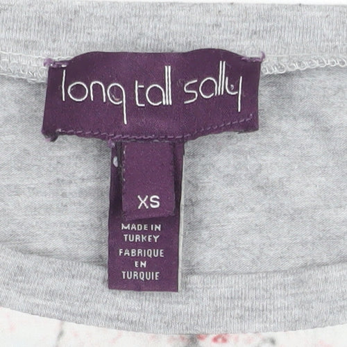 Long Tall Sally Womens Grey Pink Graphic Short Sleeve T-Shirt XS