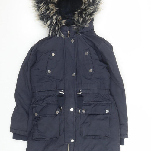 Next Girls Blue Faux Fur Hooded Parka Coat 9 Years Winter Lined Jacket