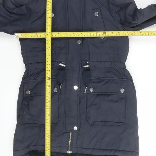 Next Girls Blue Faux Fur Hooded Parka Coat 9 Years Winter Lined Jacket