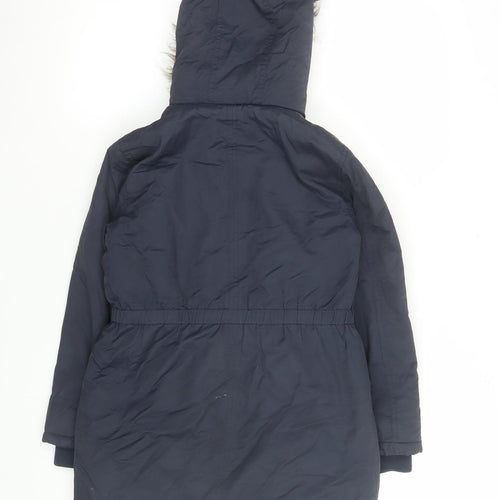 Next Girls Blue Faux Fur Hooded Parka Coat 9 Years Winter Lined Jacket