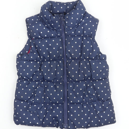 babyGap Girls Blue Polka Dot Puffer Waistcoat 3 Years Quilted Zip Lined