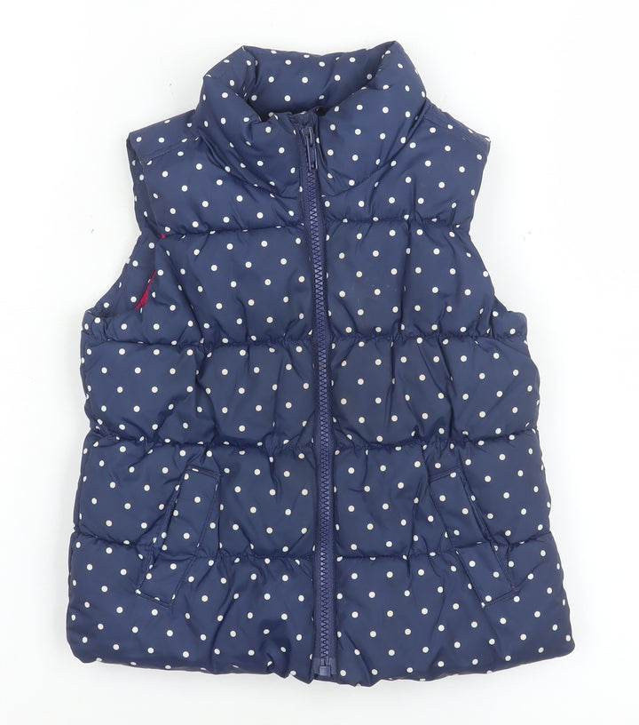 babyGap Girls Blue Polka Dot Puffer Waistcoat 3 Years Quilted Zip Lined
