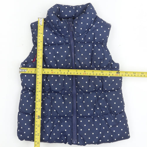 babyGap Girls Blue Polka Dot Puffer Waistcoat 3 Years Quilted Zip Lined
