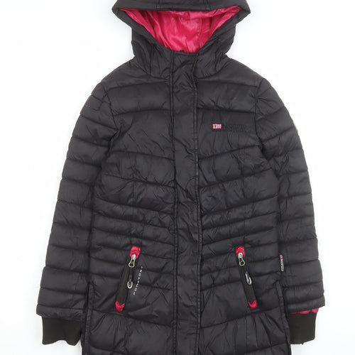 Geographical Norway Girls Black Hooded Puffer Coat 6 Years Winter Jacket