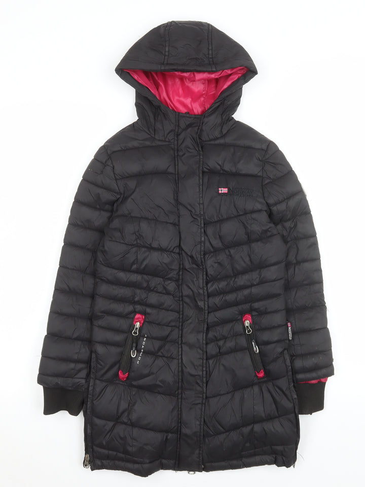 Geographical Norway Girls Black Hooded Puffer Coat 6 Years Winter Jacket