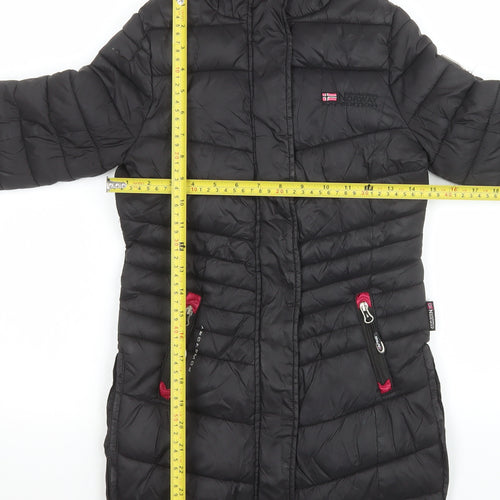Geographical Norway Girls Black Hooded Puffer Coat 6 Years Winter Jacket