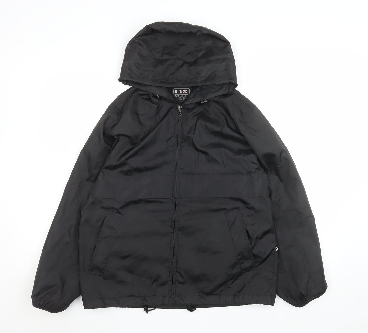NX Sport Men's Black Hooded Windbreaker Jacket Size M Lightweight Zip-Up