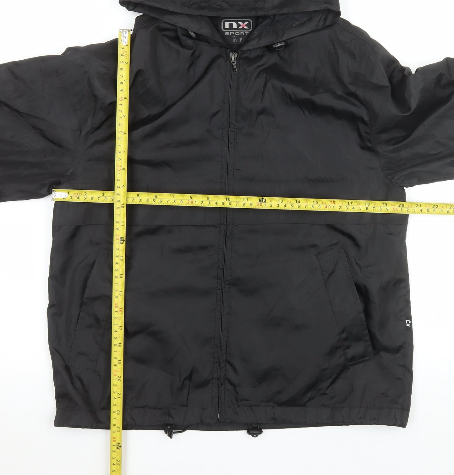NX Sport Men's Black Hooded Windbreaker Jacket Size M Lightweight Zip-Up