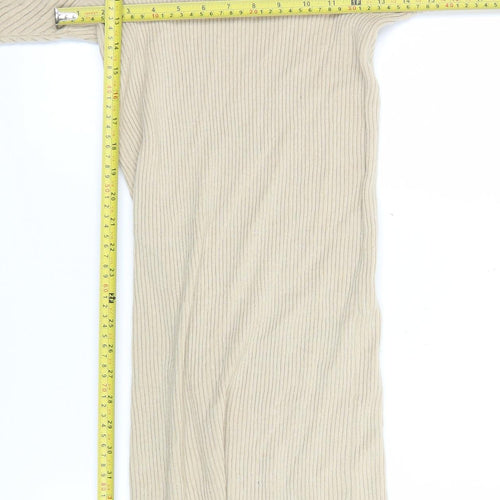 PrettyLittleThing Women’s Beige Off Shoulder Ribbed Midi Bodycon Dress Size M