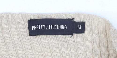 PrettyLittleThing Women’s Beige Off Shoulder Ribbed Midi Bodycon Dress Size M