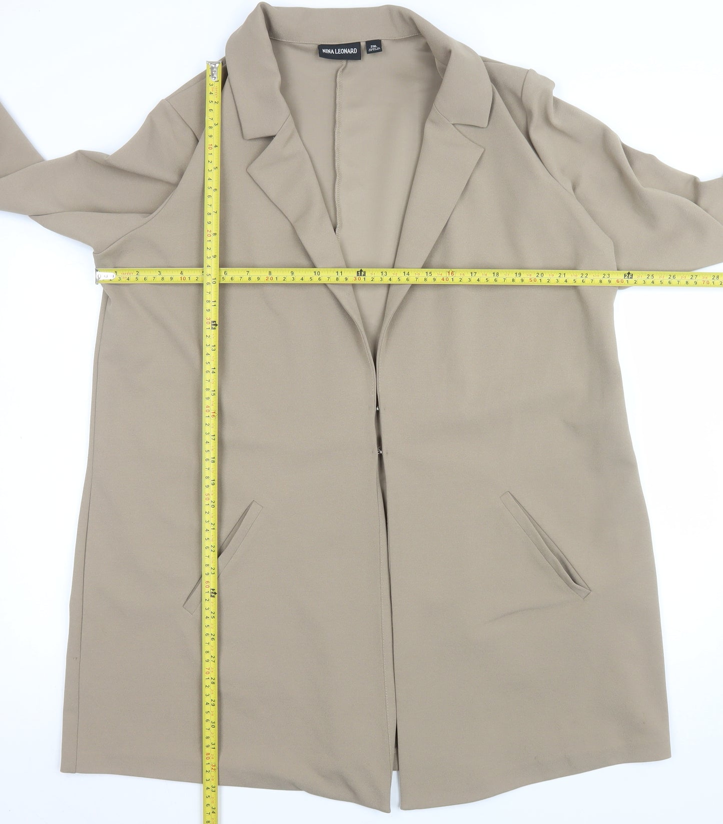 Nina Leonard Women’s Beige Long Overcoat 2XL Regular Fit Classic Style