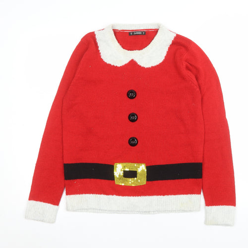 Dunnes Women Red Christmas Button-Up Knit Jumper Size 12