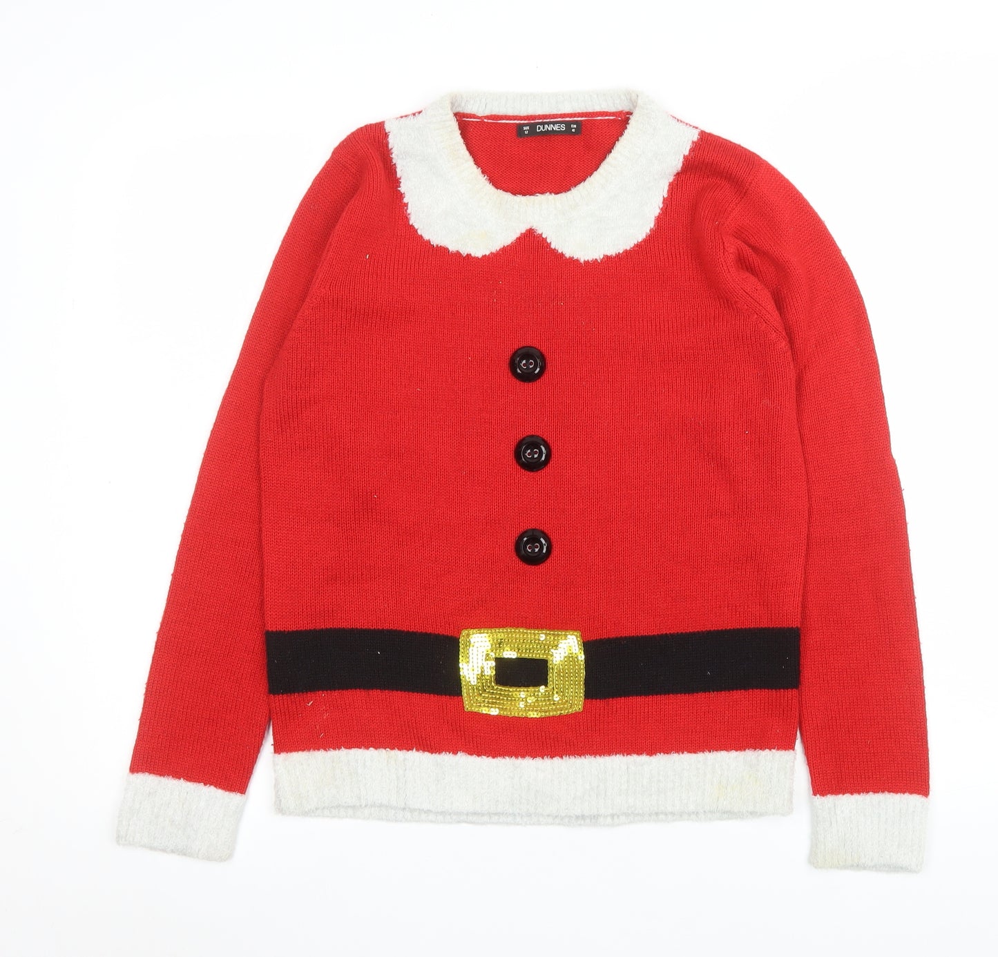 Dunnes Women Red Christmas Button-Up Knit Jumper Size 12
