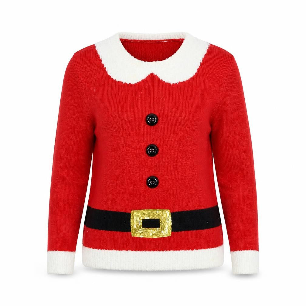 Front view of Dunnes Women Red Christmas Button-Up Knit Jumper, size 12