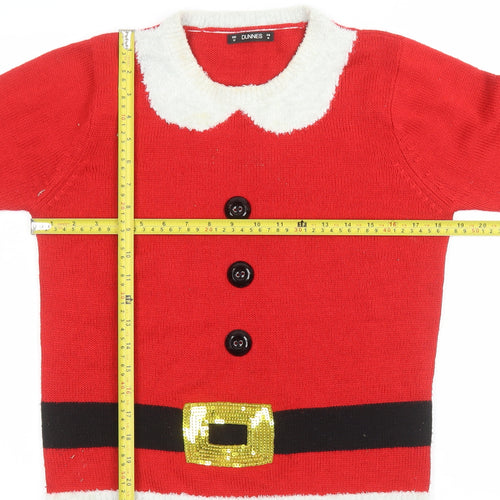Dunnes Women Red Christmas Button-Up Knit Jumper Size 12