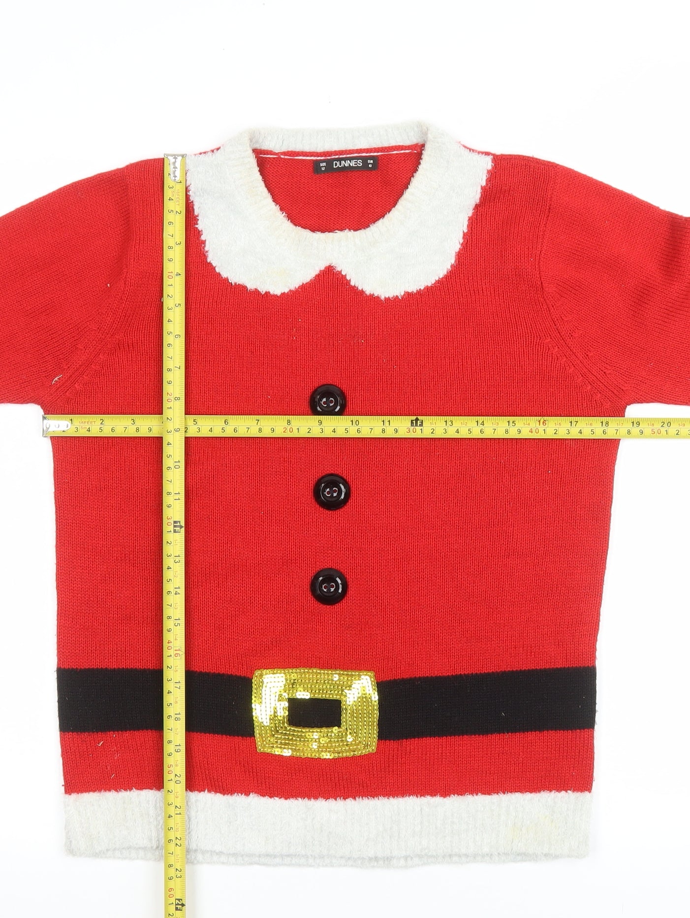 Dunnes Women Red Christmas Button-Up Knit Jumper Size 12