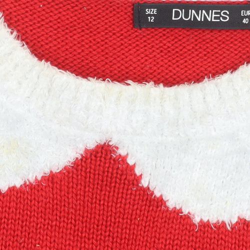 Dunnes Women Red Christmas Button-Up Knit Jumper Size 12