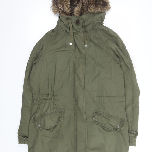 Topshop Women Green Faux Fur Hooded Parka Coat Size 6