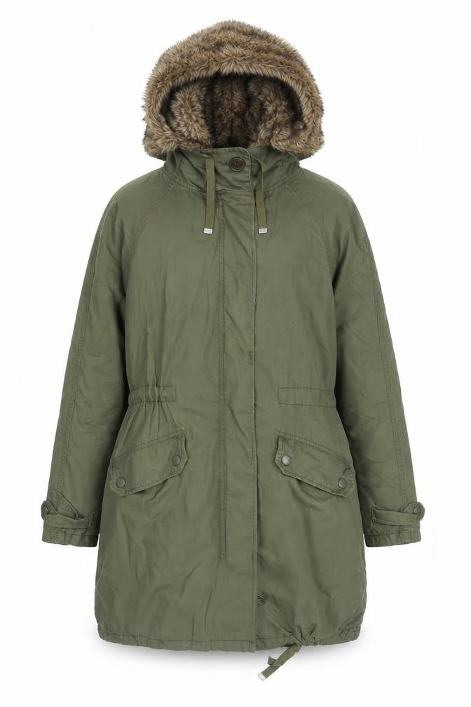 Topshop Women Green Faux Fur Hooded Parka Coat Size 6