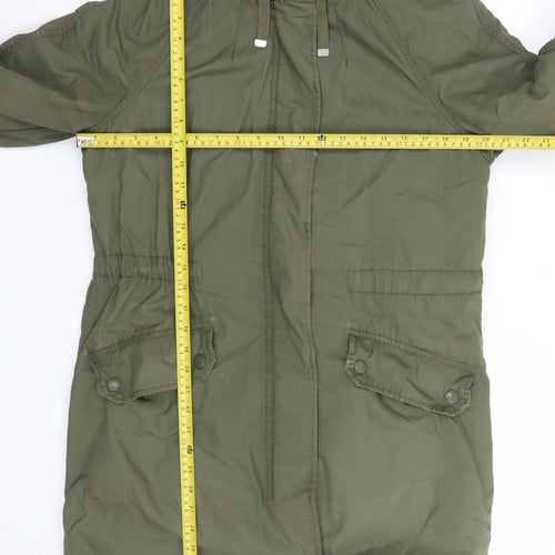 Topshop Women Green Faux Fur Hooded Parka Coat Size 6
