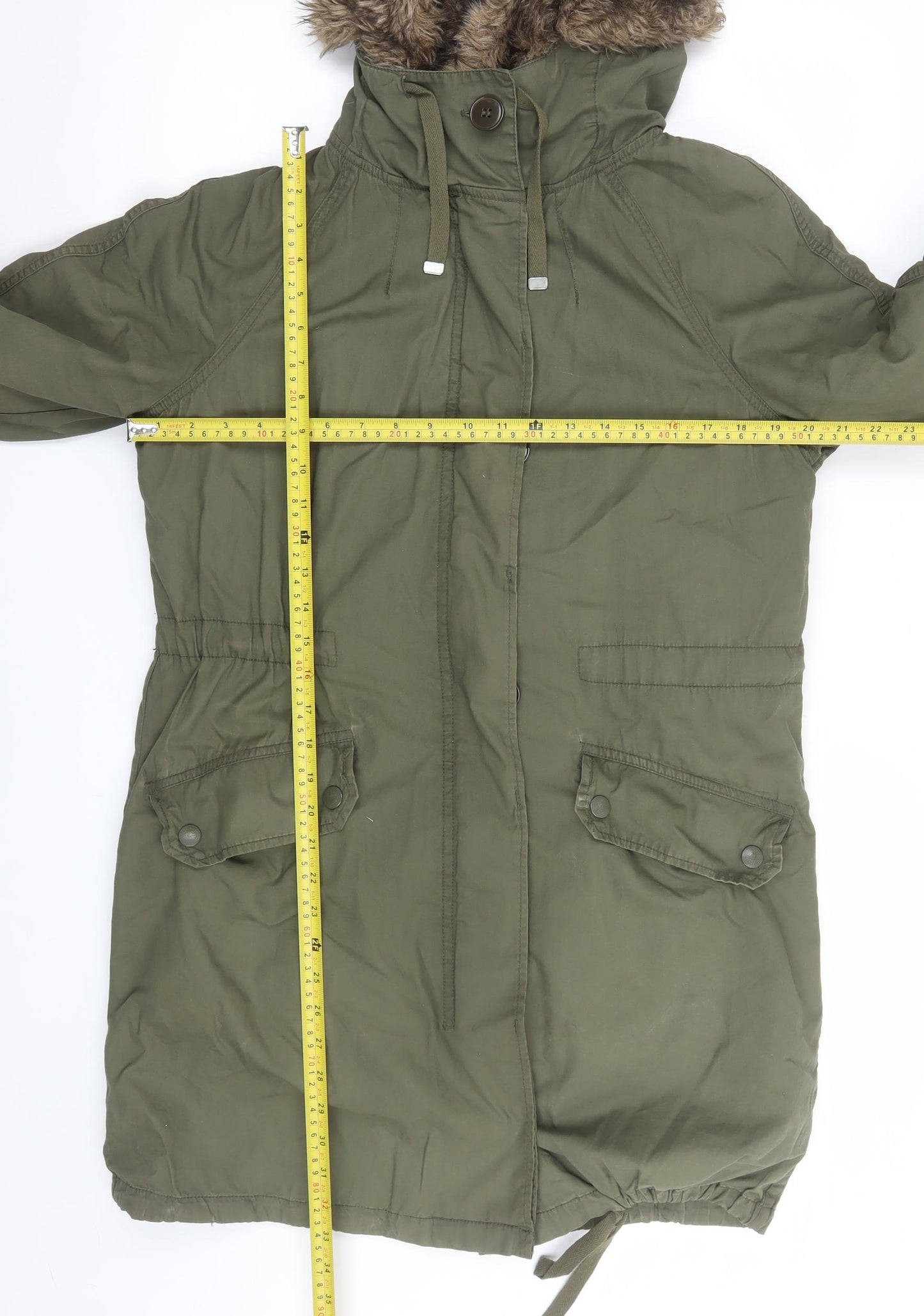 Topshop Women Green Faux Fur Hooded Parka Coat Size 6