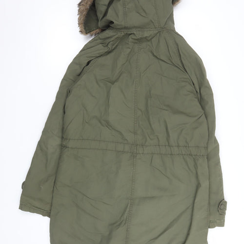 Topshop Women Green Faux Fur Hooded Parka Coat Size 6