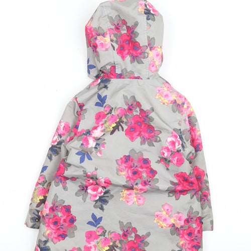 Joules Girls Grey Floral Hooded Rain Coat 3 Years Lined Waterproof