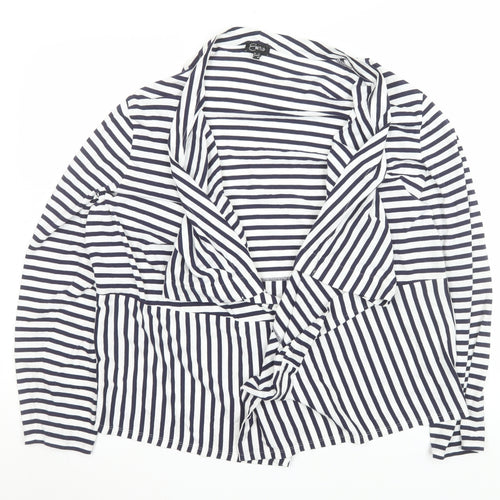 Emreco Women Blue Striped Jersey Open Jacket Size 18