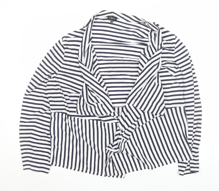 Emreco Women Blue Striped Jersey Open Jacket Size 18