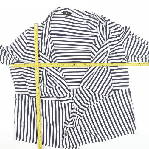 Emreco Women Blue Striped Jersey Open Jacket Size 18
