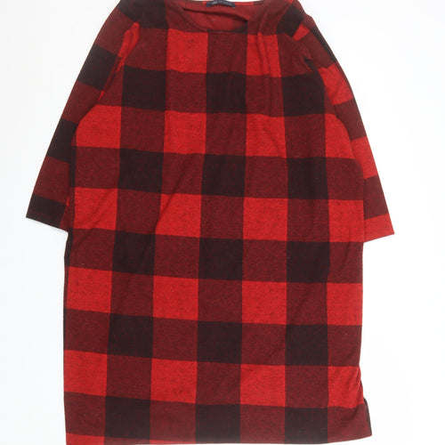 Marks and Spencer Women Red Check Shift Dress Size 22 Knee Length