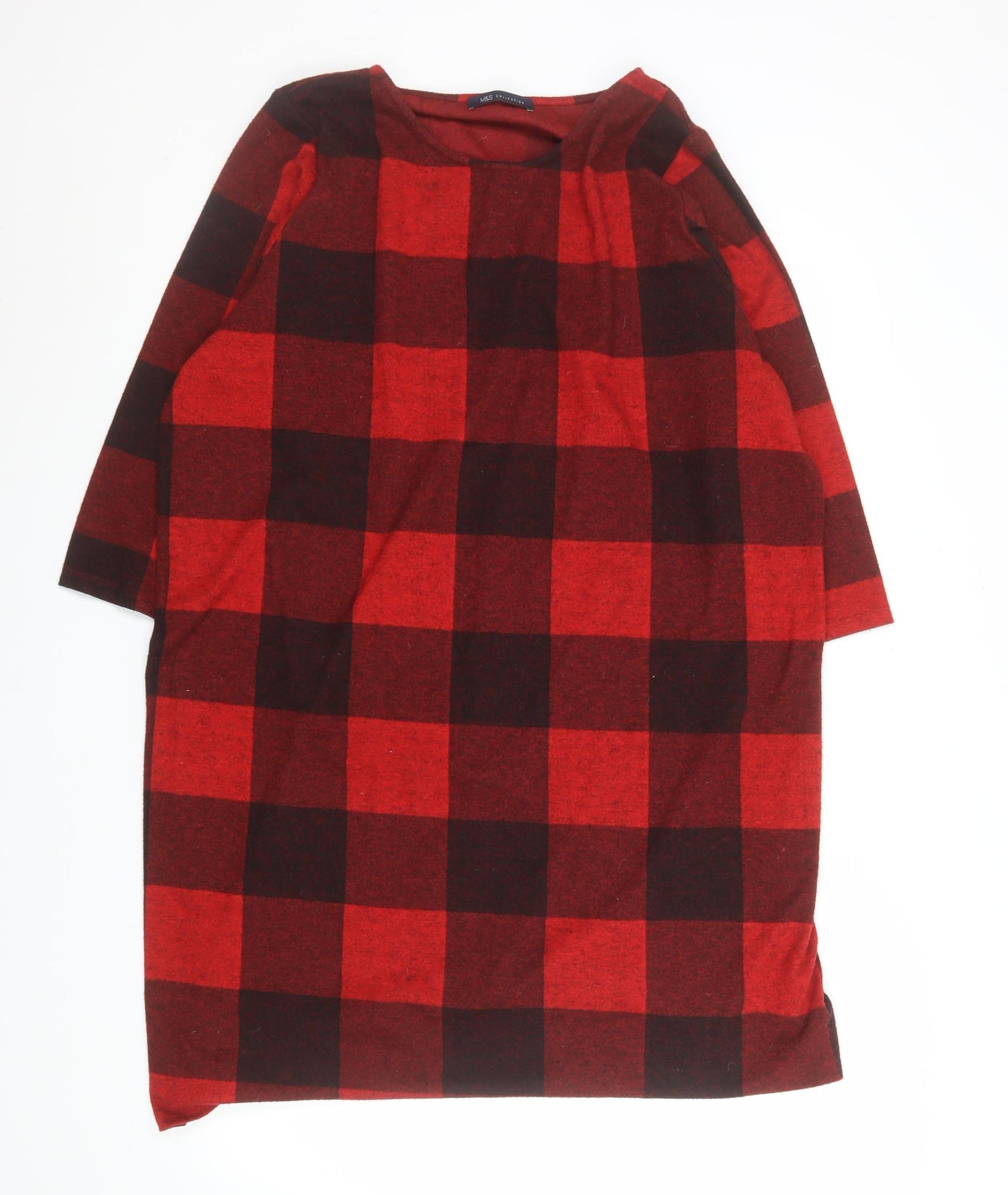 Marks and Spencer Women Red Check Shift Dress Size 22 Knee Length
