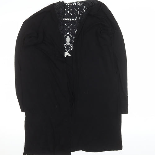 Peacocks Women Black Long Lace Trim Open Coatigan Size 16
