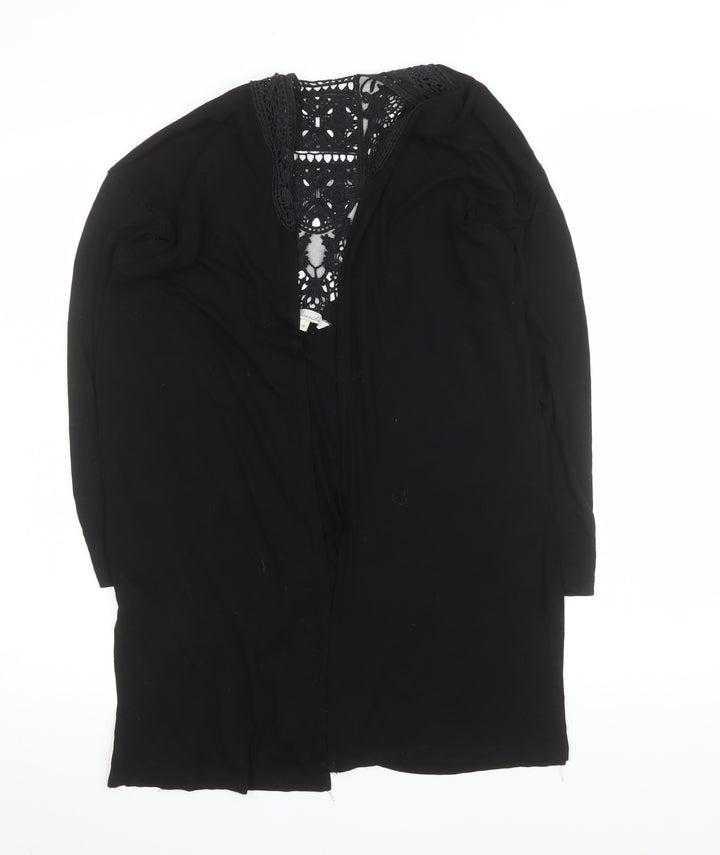 Peacocks Women Black Long Lace Trim Open Coatigan Size 16