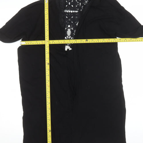 Peacocks Women Black Long Lace Trim Open Coatigan Size 16