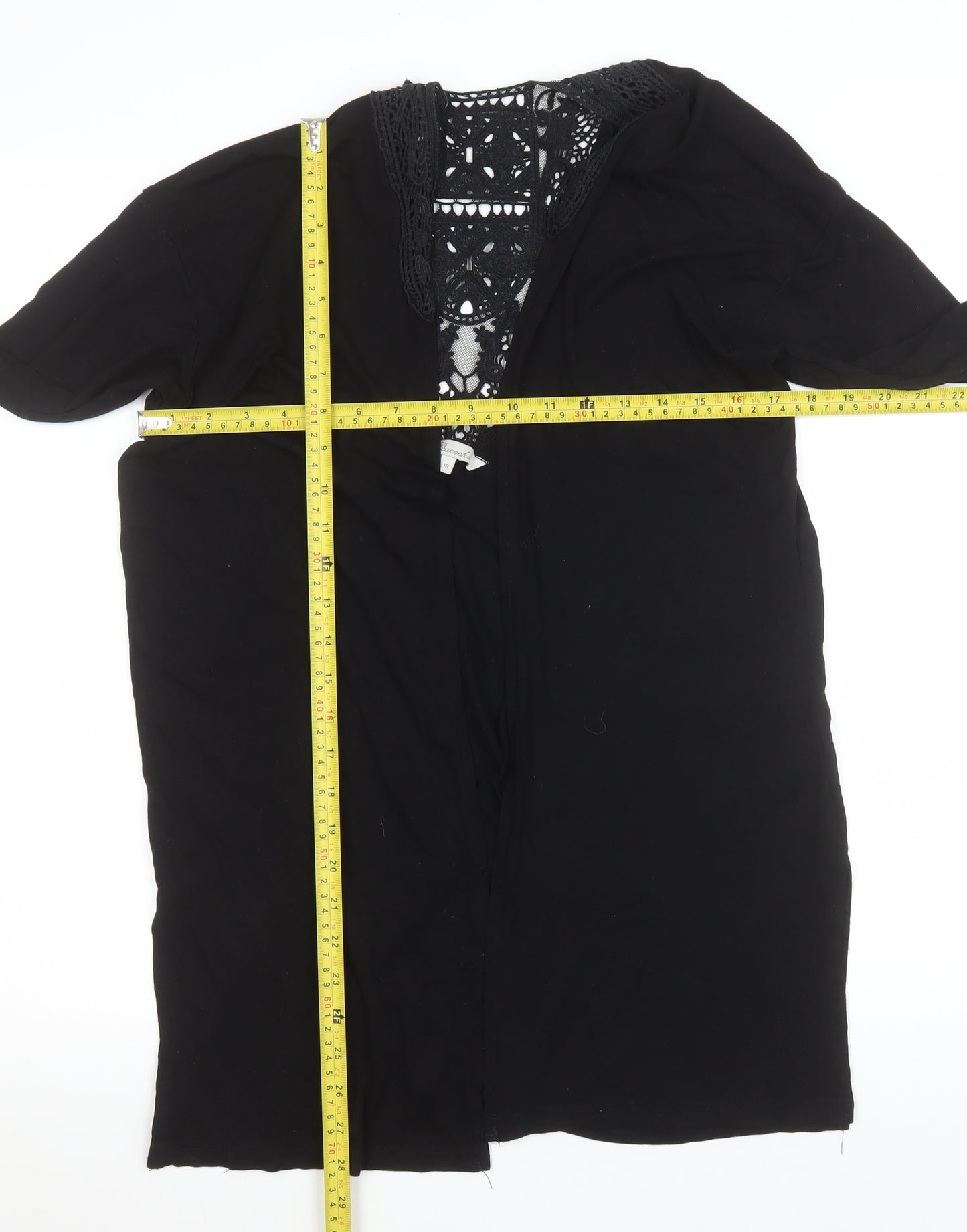 Peacocks Women Black Long Lace Trim Open Coatigan Size 16
