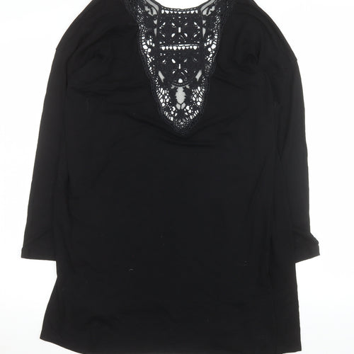 Peacocks Women Black Long Lace Trim Open Coatigan Size 16