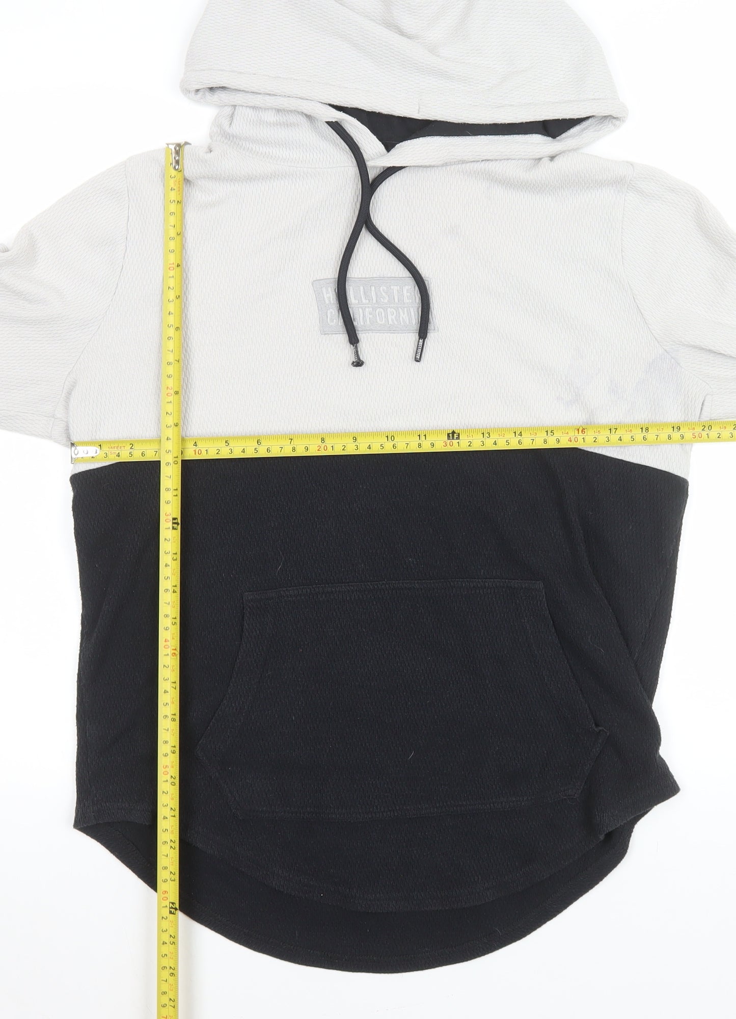 Hollister Men's Beige Black Pullover Hoodie M Classic Logo Knit