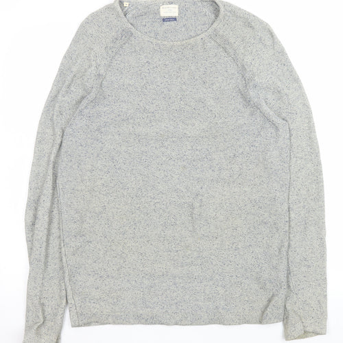 SELECTED HOMME Men's Grey Cotton Knit Crew Neck Jumper M