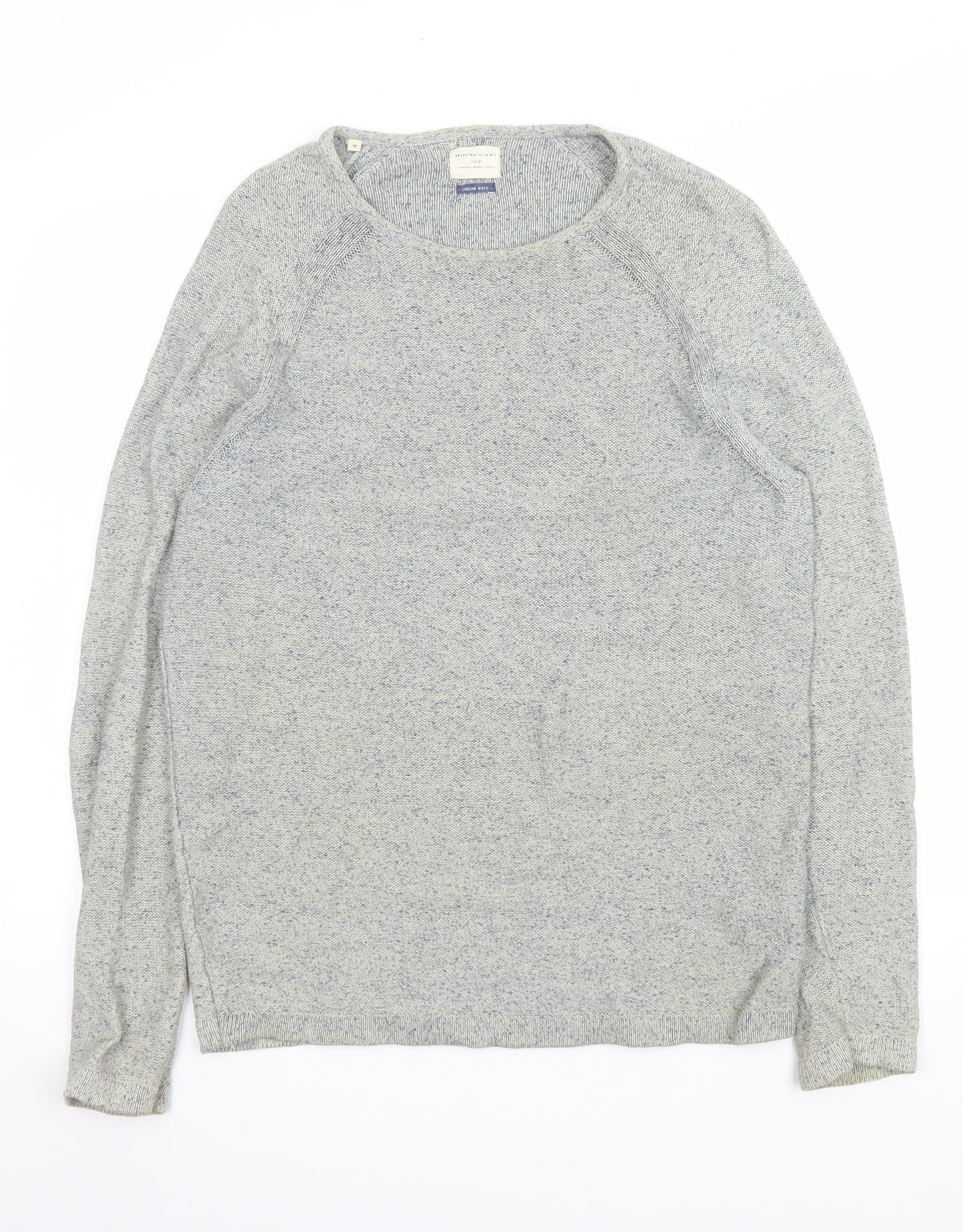 SELECTED HOMME Men's Grey Cotton Knit Crew Neck Jumper M