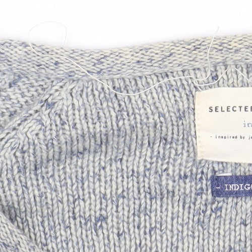 SELECTED HOMME Men's Grey Cotton Knit Crew Neck Jumper M