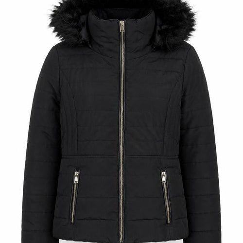 F&F Womens Black Faux Fur Hooded Puffer Jacket UK 12